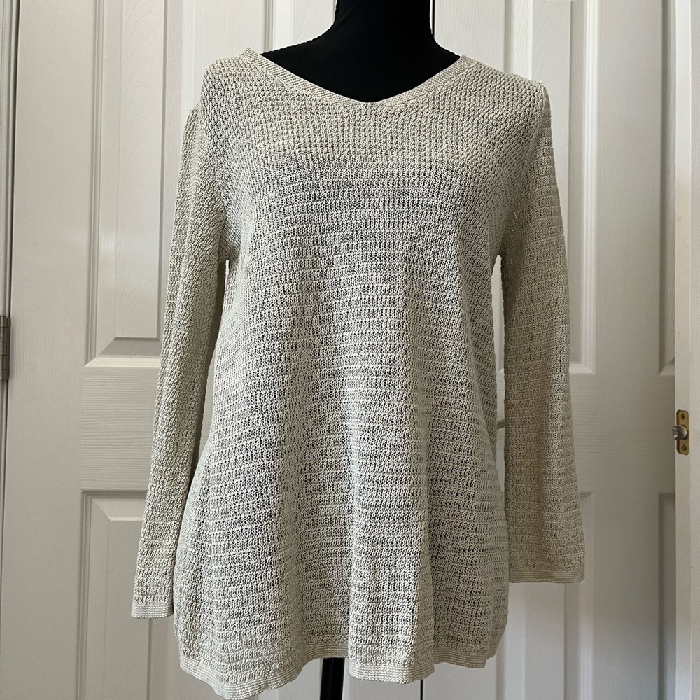 J. Jill V Neck Knit Sweater Top Small Linen Blend